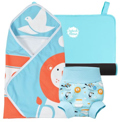 Noah's Ark Happy Nappy, Hooded Towel and Blue Changing Mat