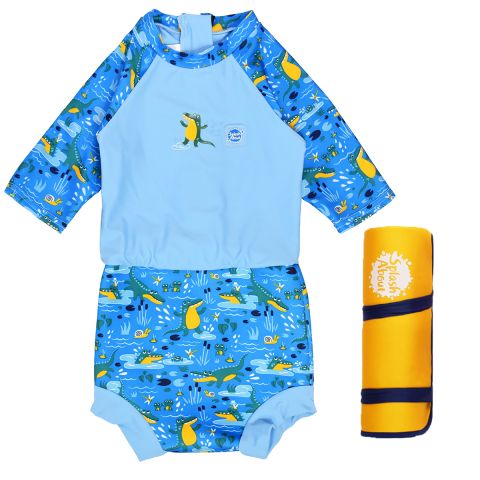 Happy Nappy Sunsuit Crocodile Swamp & Yellow Navy Changing Mat