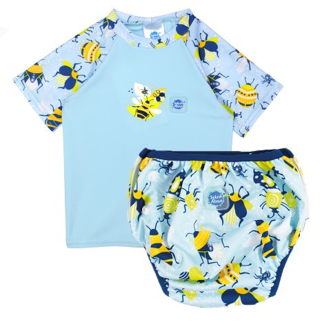 Short Sleeve Rash Top & Size Adjustable Swim Nappy Bugs Life