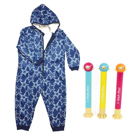 Stars Waterproof Onesie and Pufferfish Dive Sticks